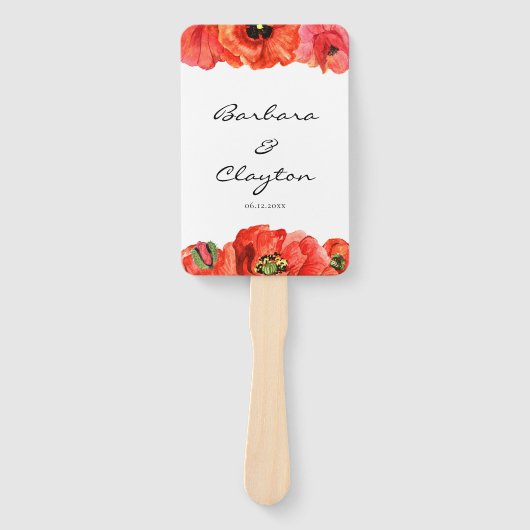 Éventail Programme de mariage des pavots rouges (Devant)