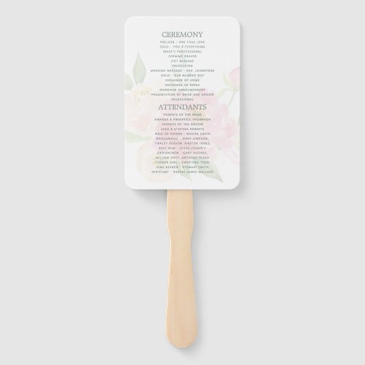 Éventail Programme de mariage des pivoines de l'aquarelle d (Dos)