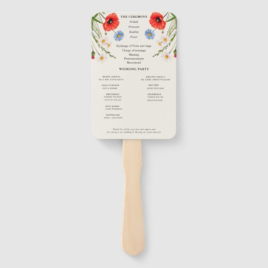 Éventail Programme de mariage des prairies de fleurs sauvag (Dos)