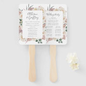 Éventail Programme de mariage des Roses d'aquarelle et des  (Devant et derrière)