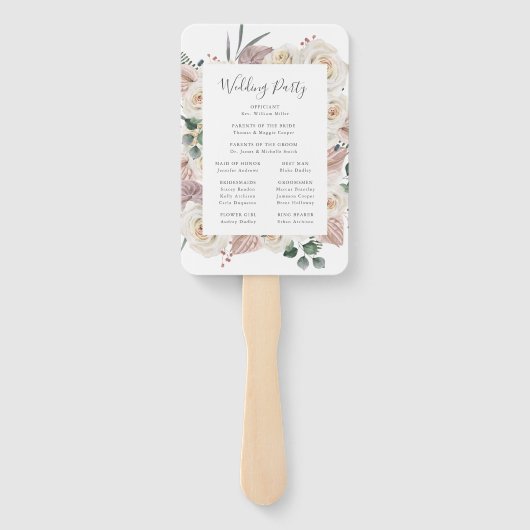 Éventail Programme de mariage des Roses d'aquarelle et des  (Dos)