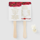 Éventail Programme de mariage des roses rouges et des coeur (Devant et derrière)