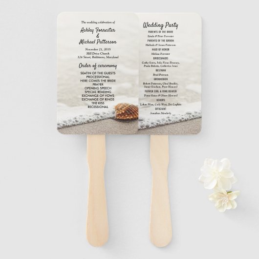 Éventail Programme de mariage des vagues de plage (Devant et derrière)