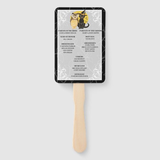 Éventail Programme De Mariage D'Halloween Chat Et Chouette (Dos)