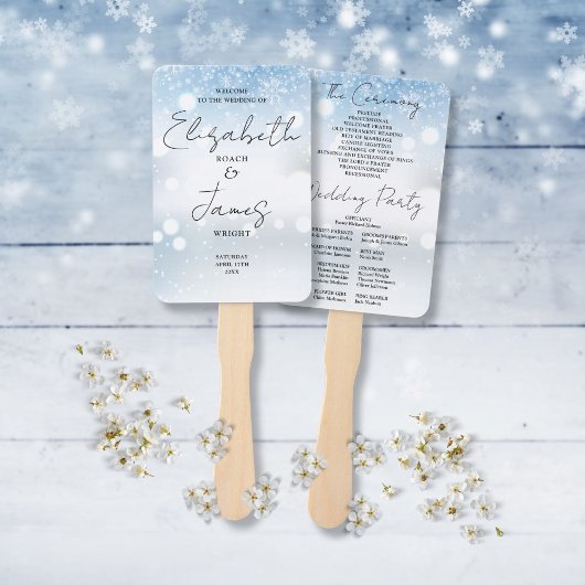 Éventail Programme de mariage d'hiver Flocons de neige d'éc