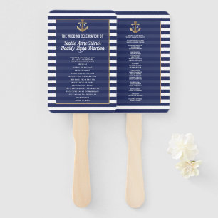Éventail Programme de mariage d'or de la marine nautique Bl