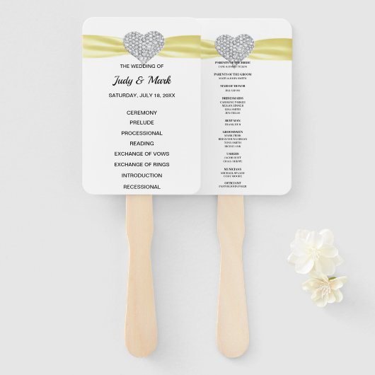 Éventail Programme de mariage du coeur de diamant jaune (Devant et derrière)