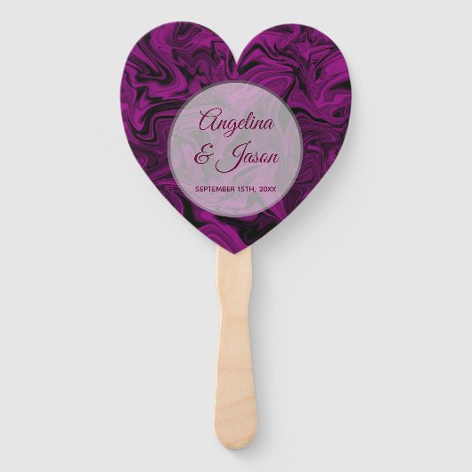 Éventail Programme de mariage du coeur pourpre (Devant)