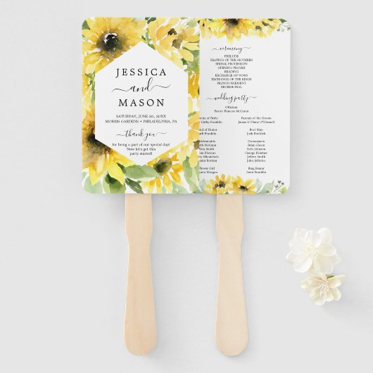 Éventail Programme de mariage du jardin de tournesol (Devant et derrière)
