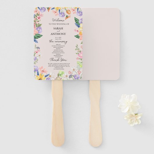 Éventail Programme de mariage du printemps fleur sauvage (Devant et derrière)