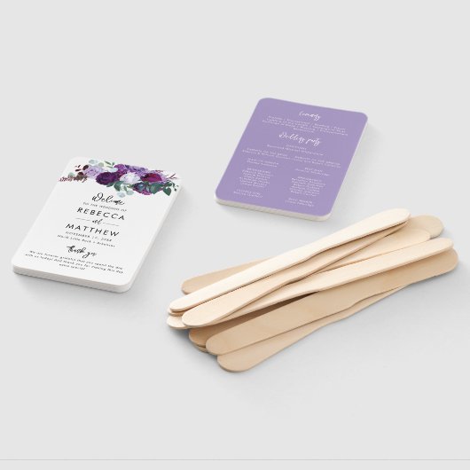 Éventail Programme de mariage du script d'aquarelle florale (Non-assemblé)