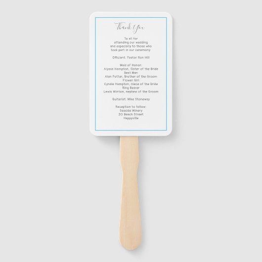 Éventail Programme de mariage du ventilateur Modèle Rectang (Dos)