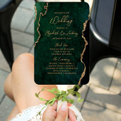 Éventail Programme de mariage écriture en or et agate vert 