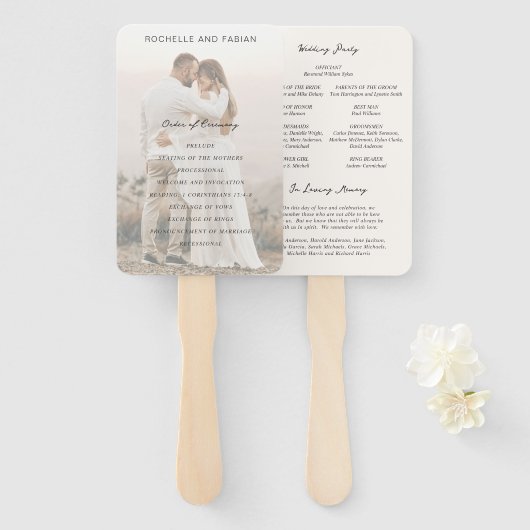 Éventail Programme de mariage élégant à la crème simple (Devant et derrière)