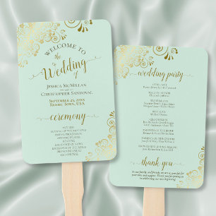 Éventail Programme de mariage élégant à la menthe verte et