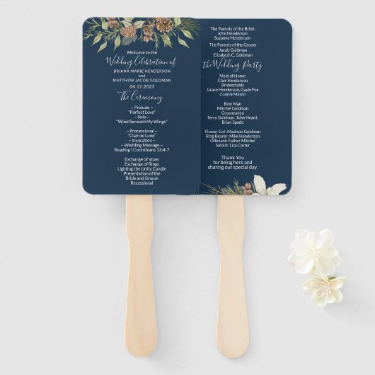 Éventail Programme de mariage élégant à l'écriture manuscri (Devant et derrière)