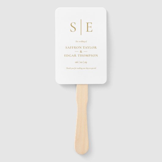 Éventail Programme de mariage élégant à monogramme doré mod (Devant)