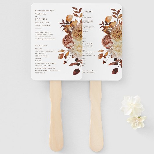 Éventail Programme de mariage élégant aux feuilles d'automn