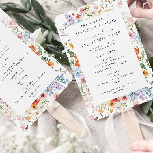 Éventail Programme de mariage élégant aux fleurs sauvages c