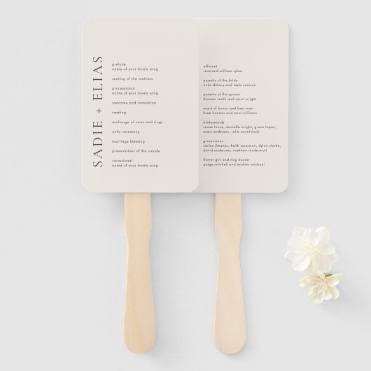 Éventail Programme de mariage élégant beige typographie mod (Devant et derrière)