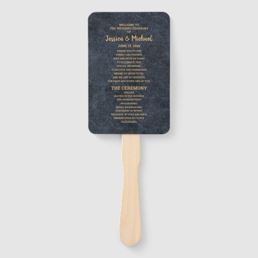 Éventail Programme de mariage élégant bleu marine or (Devant)