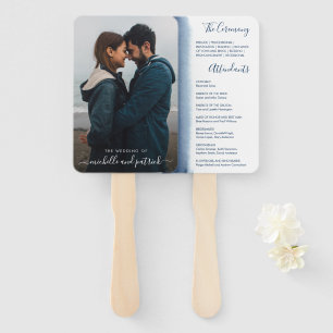 Éventail Programme de mariage élégant bleu marine photo mod