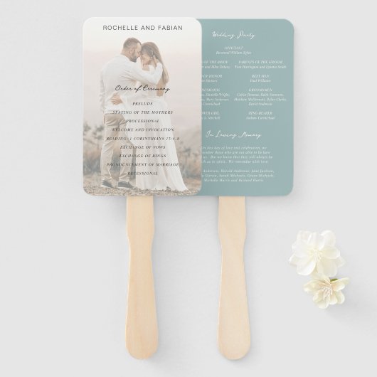 Éventail Programme de mariage élégant bleu simple et discre (Devant et derrière)
