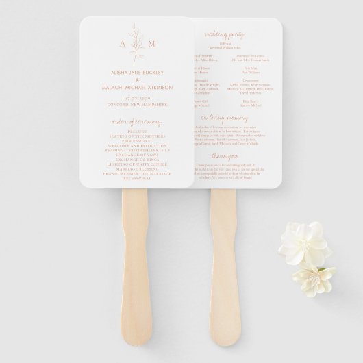 Éventail Programme de mariage élégant botanique pêche propr (Devant et derrière)