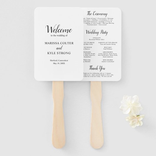 Éventail Programme de mariage élégant classique (Devant et derrière)