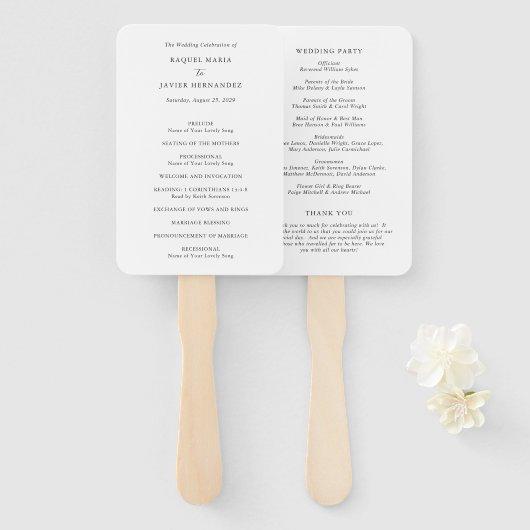 Éventail Programme de mariage élégant classique (Devant et derrière)