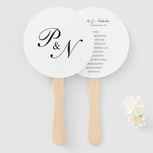 Éventail Programme de mariage élégant classique noir et bla (Devant et derrière)