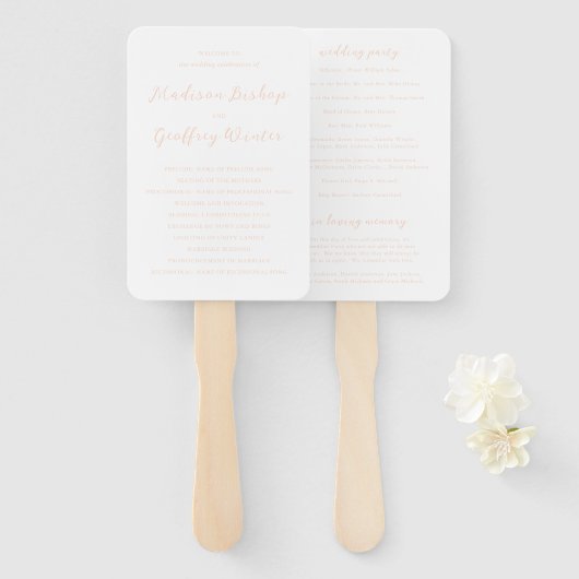 Éventail Programme de mariage élégant en écriture grasse pê (Devant et derrière)