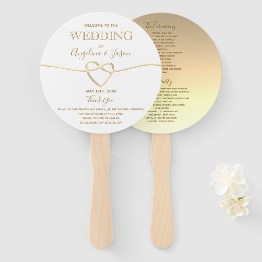 Éventail Programme de mariage élégant en or (Devant et derrière)