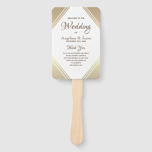 Éventail Programme de Mariage Élégant en Or (Devant)