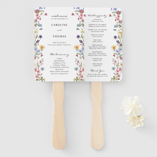 Éventail Programme de mariage élégant et fantaisiste à fleu (Devant et derrière)