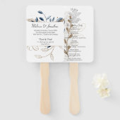 Éventail Programme de mariage élégant et floral moderne Blu (Devant et derrière)