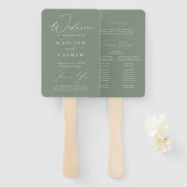 Éventail Programme de Mariage Élégant et Moderne Vert Sauge (Devant et derrière)