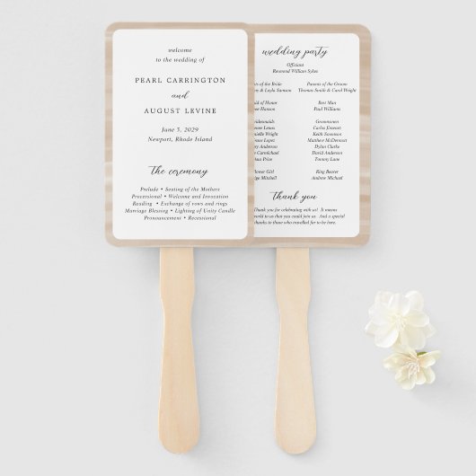 Éventail Programme de mariage élégant et neutre Sandy Coast (Devant et derrière)