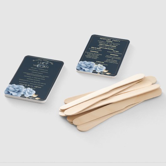 Éventail Programme de mariage Élégant Fleur bleue de minuit (Non-assemblé)