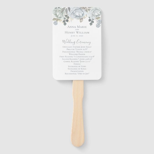 Éventail Programme de mariage élégant Fleurs Bleu Poussiére