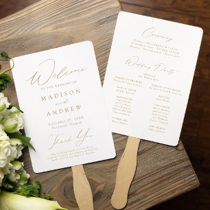 Éventail Programme de Mariage Elegant Gold Script