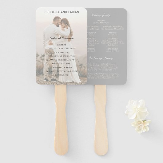 Éventail Programme de mariage élégant gris simple (Devant et derrière)