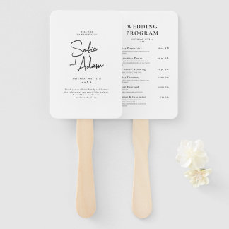 Éventail Programme de mariage élégant minimaliste blanc