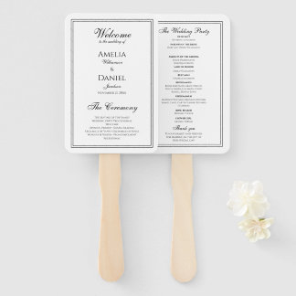 Éventail Programme de mariage élégant noir et blanc