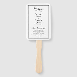 Éventail Programme de mariage élégant noir et blanc
