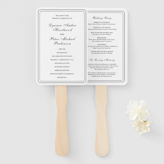 Éventail Programme de mariage élégant noir et blanc classiq (Devant et derrière)