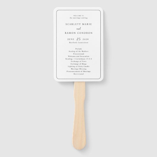 Éventail Programme de mariage élégant noir et blanc intempo (Devant)