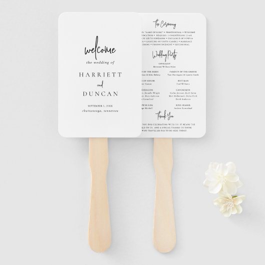 Éventail Programme de mariage élégant noir et blanc intempo (Devant et derrière)