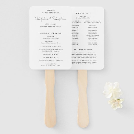 Éventail Programme de mariage élégant Odelphia Modern Scrip (Devant et derrière)