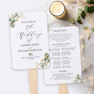 Éventail Programme de mariage élégant or et verdure
